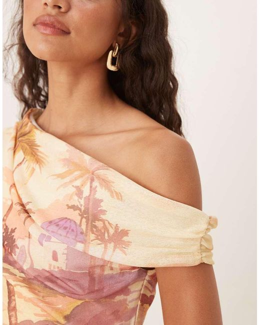 ASOS Multicolor Fallen Shoulder Tie Wrap Midi Dress