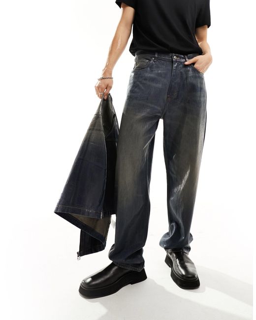 Weekday – galaxy – gerade geschnittene baggy-jeans mit wachsbeschichtung in Black für Herren