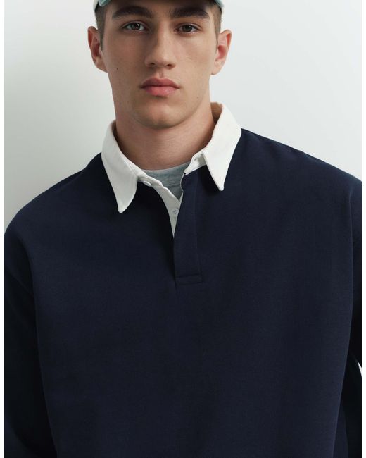 Pull&Bear Langarm-polohemd in Blue für Herren
