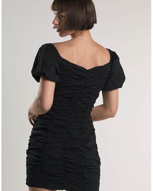 Glamorous Black Ruched Bardot Mini Dress