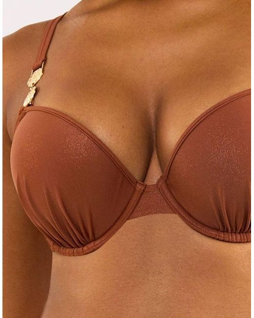 Wolf & Whistle Brown Morgan Glitter Mix & Match Fuller Bust Plunge Bikini Top