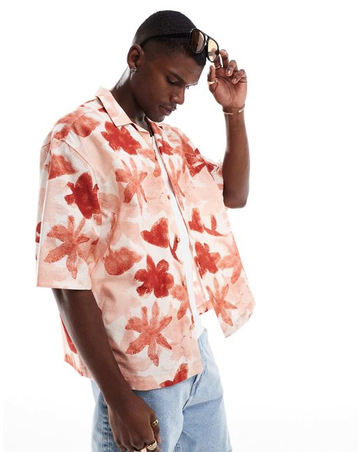 ASOS Pink Boxy Oversized Revere Shirt With Floral Print for men