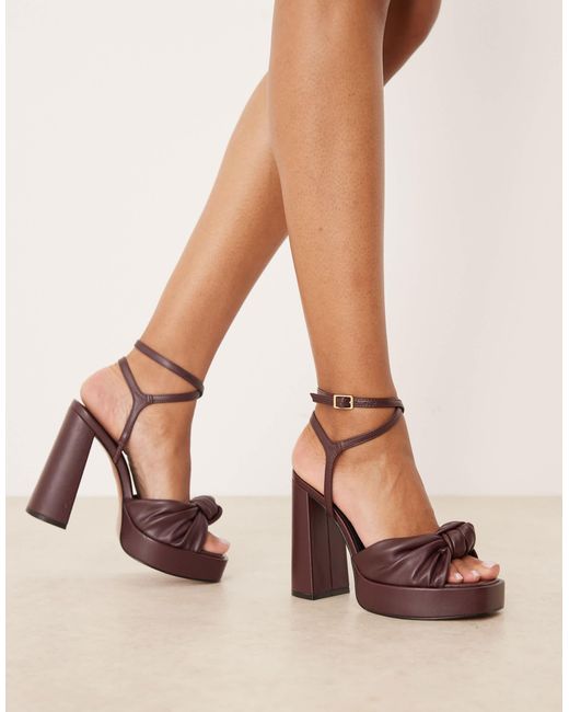 Nutshell - sandales à talon carré et semelle plateforme avec détail noué - bordeaux ASOS en coloris Pink
