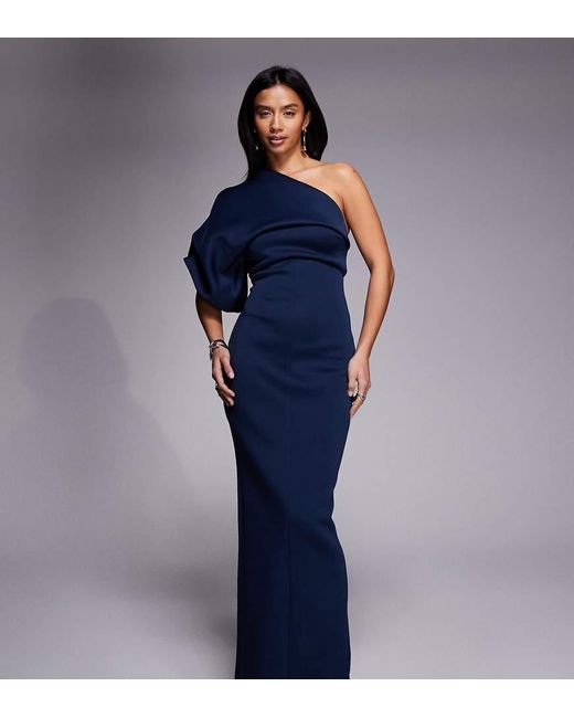 ASOS Blue Asos Design Petite Scrunch One Shoulder Maxi Dress