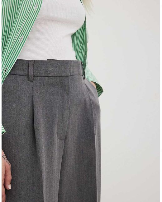 NA-KD Gray Wide High Waist Suit Trouser