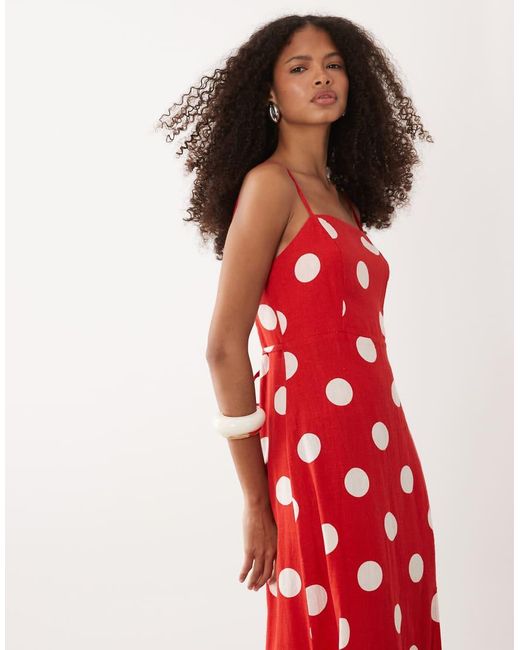 Nobody's Child Red Maddy Linen Rich Smocked Back Cami Midi Dress
