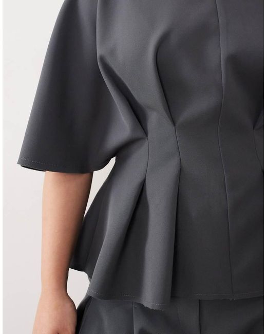ARRANGE Gray Curve Pleat Waist Short Sleeve Top Co-ord