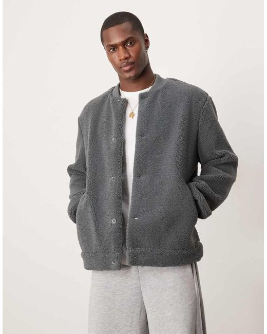 New Look Gray Oversized Borg Bomber Jacket for men