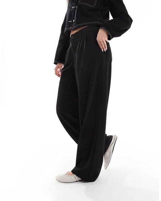 Bershka Black Pleated Front Wide Leg Tailored Trousers
