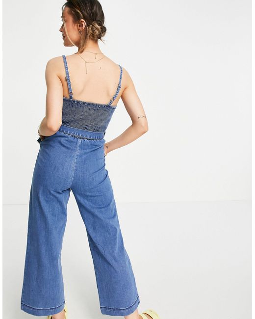 Tuta jumpsuit di jeans indaco con spalline di Hollister in Blu | Lyst