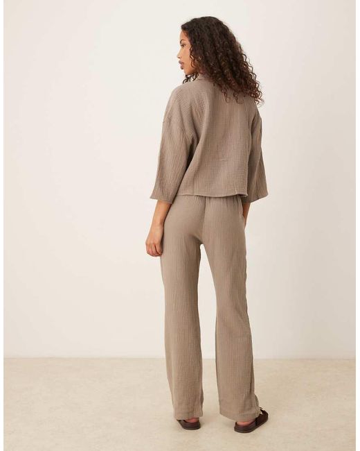 Jdy Brown Wide Leg Cheesecloth Trousers Co-Ord