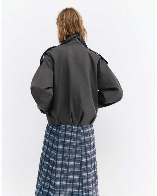 Pull&Bear Gray Balloon Short Trench Coat