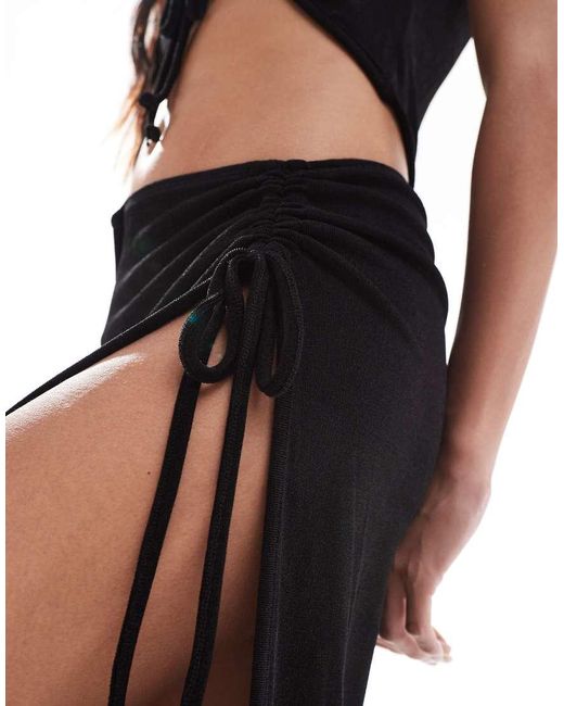 Falda Larga Negra De Talle Bajo Con Lazada Lateral De (Parte De Un Conjunto) Edikted de color Black