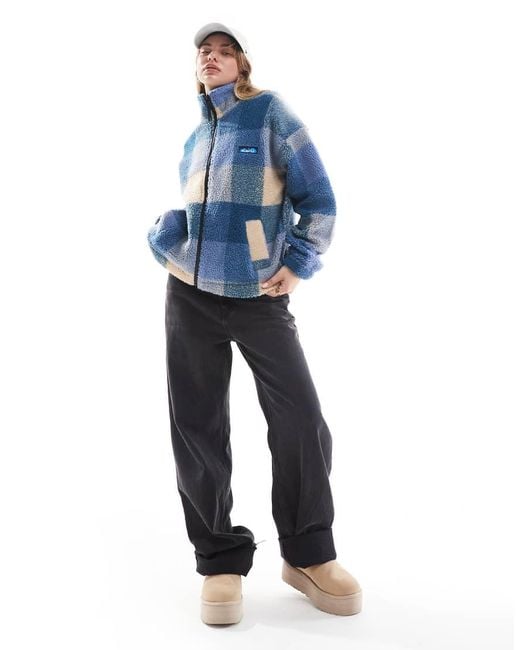 Kavu Blue Loven Zip Check Fleece Jacket