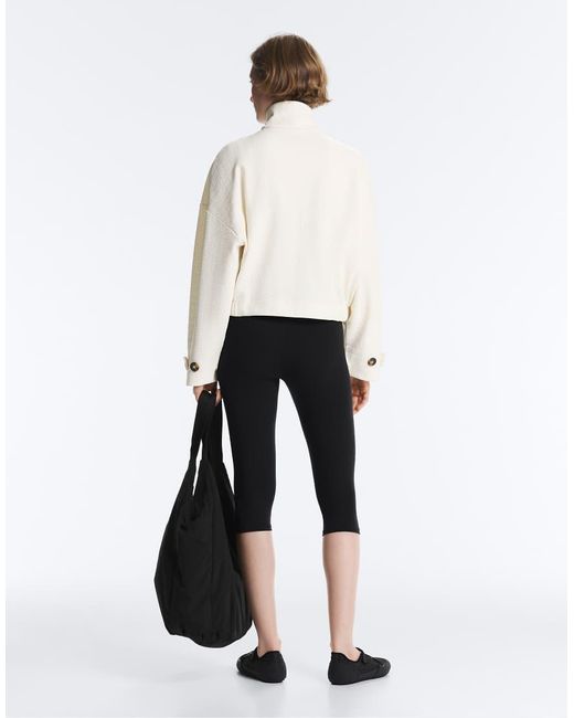 Oysho White Cotton Stripe Texture Cropped Jacket