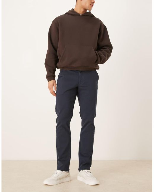 Farah Blue Elm Straight Leg Twill Chino Trousers for men