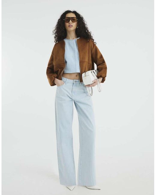 River Island Blue Denim Stripe Barrel Jeans