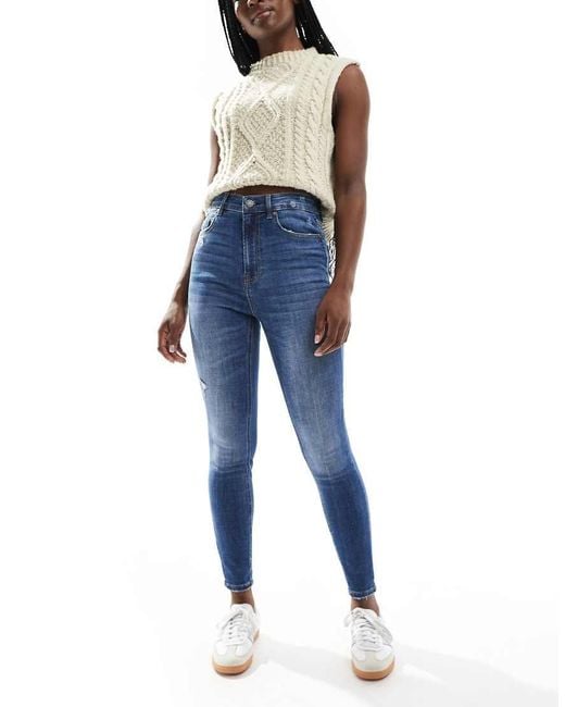 Stradivarius Blue Super High Waist Skinny Jean