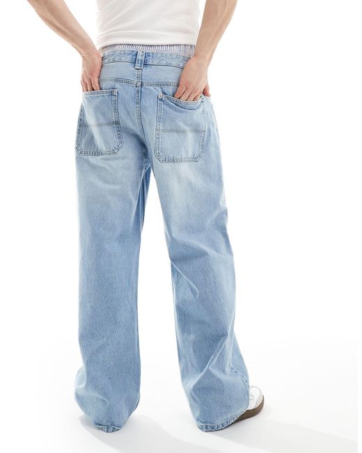Bershka Blue baggy Jean With Boxer Waistband for men