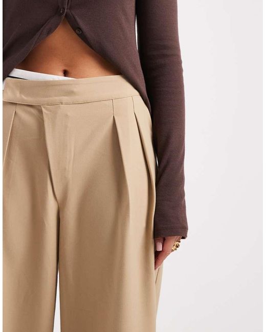 ASOS Natural Decon Tailored Wide Leg Deconstructed Contrast Waistband Trousers