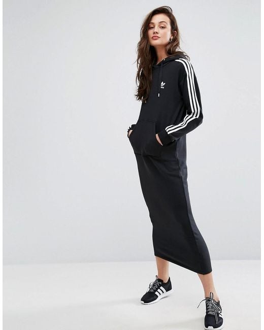 Adidas Originals Originals Black Three Stripe Hoodie Maxi Dress