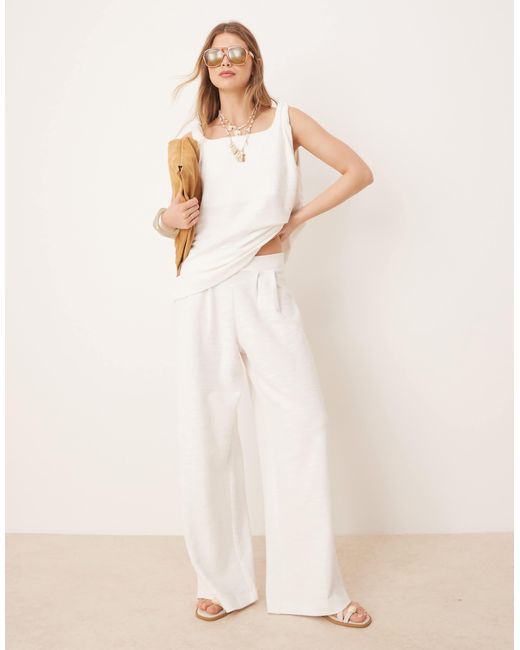 ASOS Natural Pleat Front Wide Leg Trouser