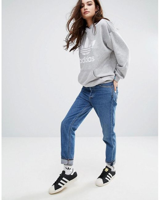 Adidas originals Originals Grey Trefoil Hoodie in Gray | Lyst