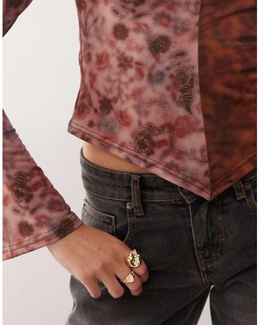 Reclaimed Vintage Multicolor Slash Neck Angel Sleeve Top
