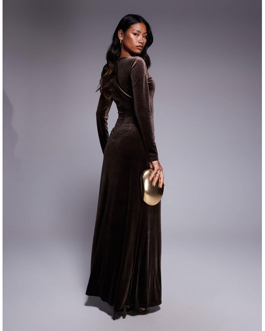 TFNC London Brown Modest Long Sleeved Maxi Dress With Slash Neck