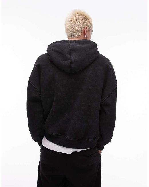 Sudadera Extragrande Con Capucha Y Acabado Lavado De -Gris Topman de color Black