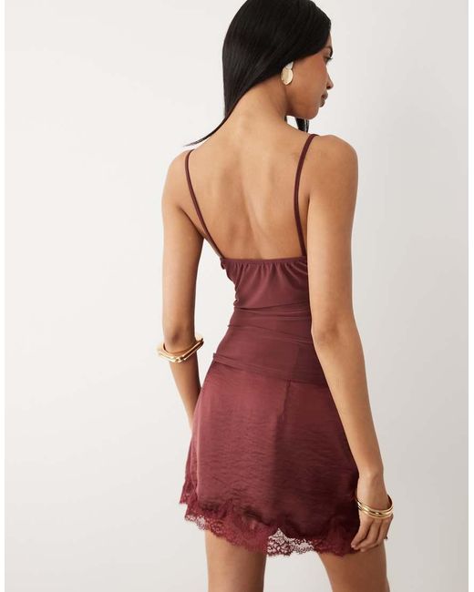 ASOS Red Slinky Square Neck Skinny Strap Cami Top With Lace Trim