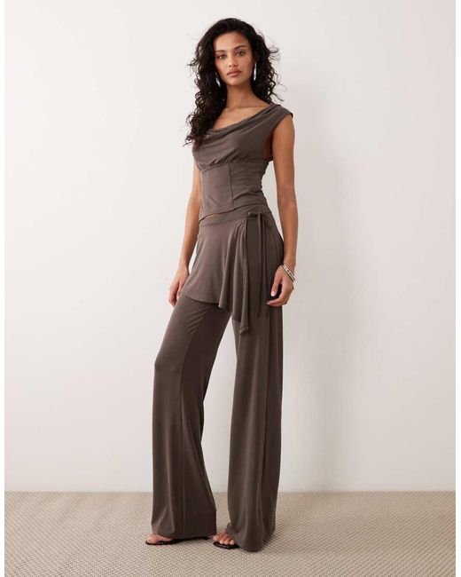 Motel Natural Co-Ord Amata Trouser Skirt Detail Cupro Trousers
