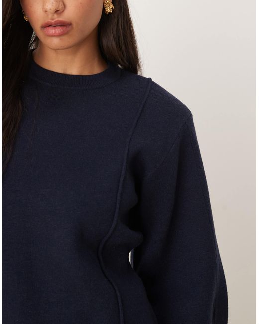 ASOS Blue Structured Waisted Jumper With Shoulder Pads