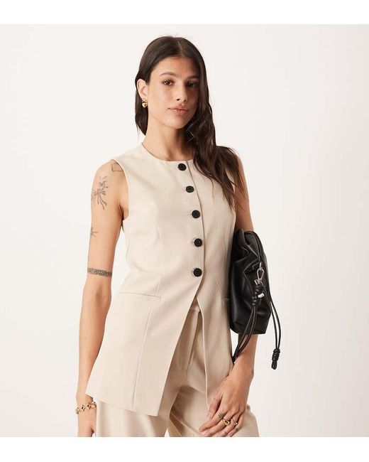 JDY Tall Natural Longline Button Through Waistcoat Co-ord