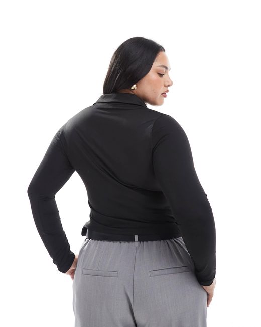 ASOS Black Asos Design Curve Slinky Ruched Fitted Shirt
