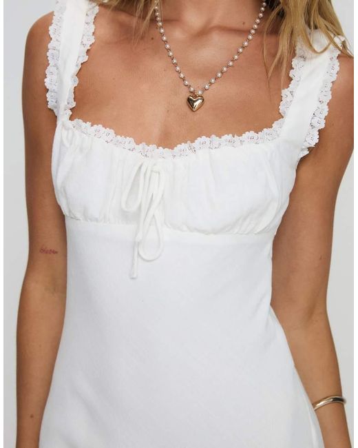 Princess Polly White Lillette Linen Blend Lace Trim Tie Front Open Tie Back Maxi Dress