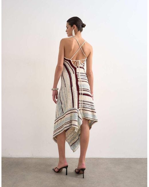 TOPSHOP White Knitted Asymmetric Stripe Full Skirt Dress