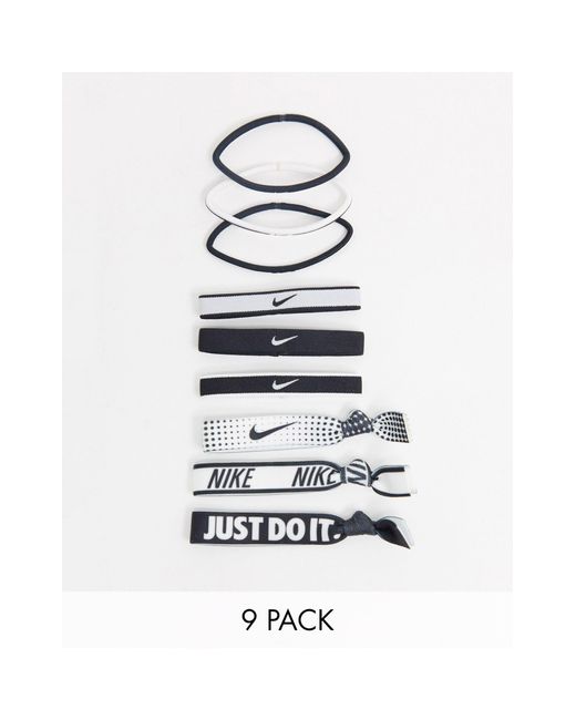 Confezione da 9 elastici per capelli misti neri e bianchi con logo di Nike