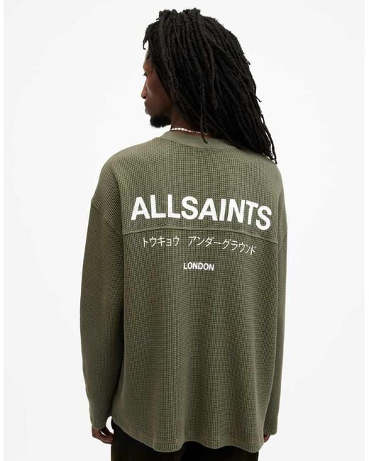 AllSaints Green Crypt Underground Waffle Long Sleeve T-shirt for men