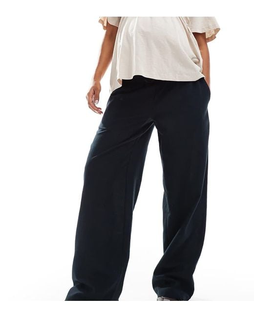 Mama.licious Blue Mamalicious Maternity Linen Touch Wide Leg Trousers