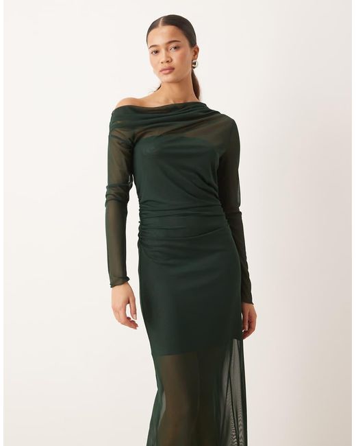 Mango Green Asymmetric Long Sleeve Maxi Dress