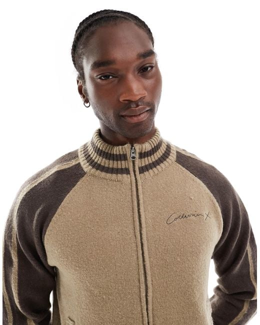 Collusion Natural Rugby Zip Through Knit Jumper for men
