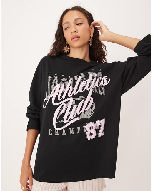 ASOS Black Long Sleeve Skater Tee With Athletics Club Graphic
