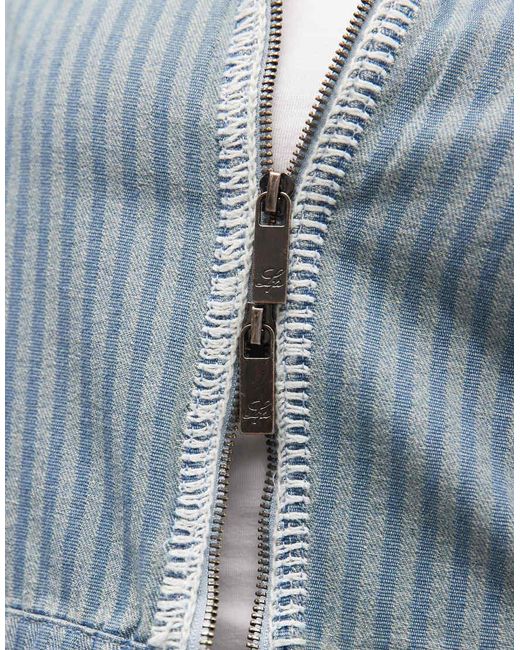 Liquor N Poker Blue Boxy Pinstripe Denim Jacket With Embroidery Detail