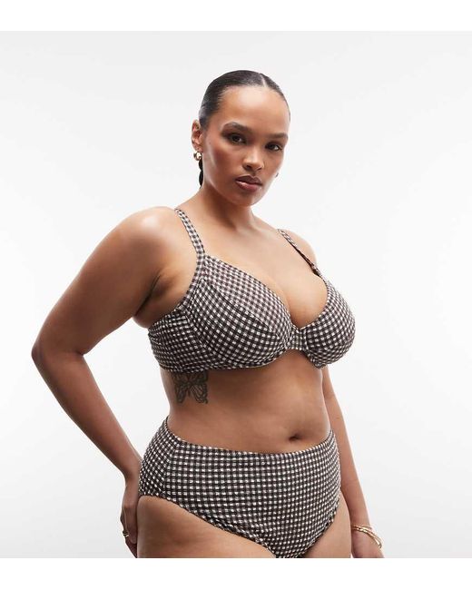 Collusion Brown Plus Seersucker Gingham Underwire Bikini Top