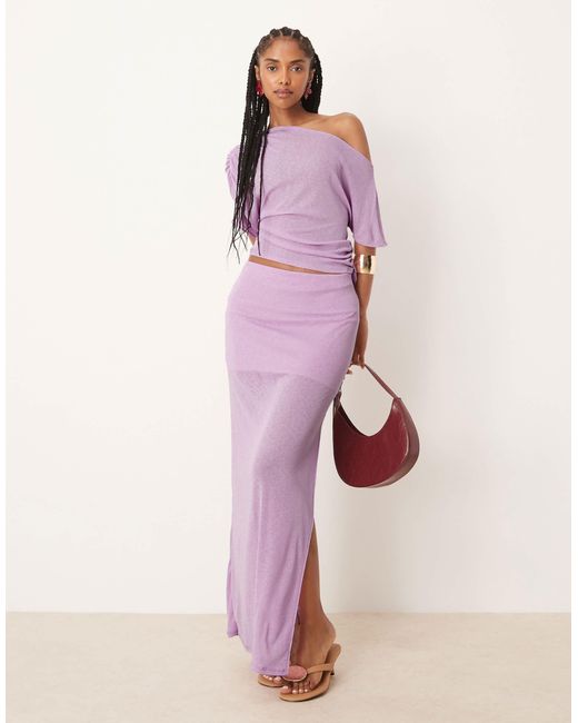 ASOS Pink Mix & Match Mesh Semi Sheer Ruched Off Shoulder Top