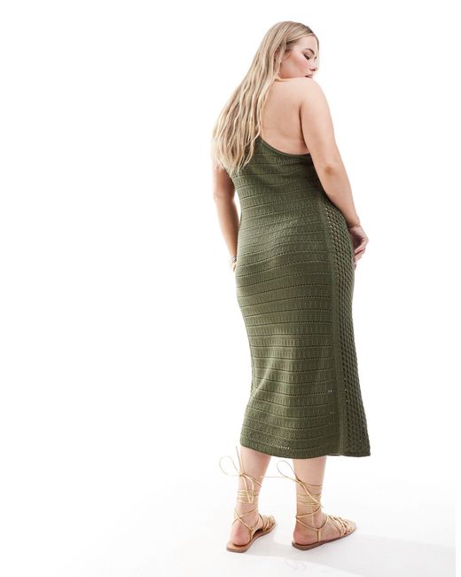 ASOS Green Asos Design Curve Knitted Crochet One Shoulder Maxi Dress