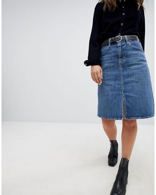 Levi's Denim Midirok Met A-lijn in het Blue