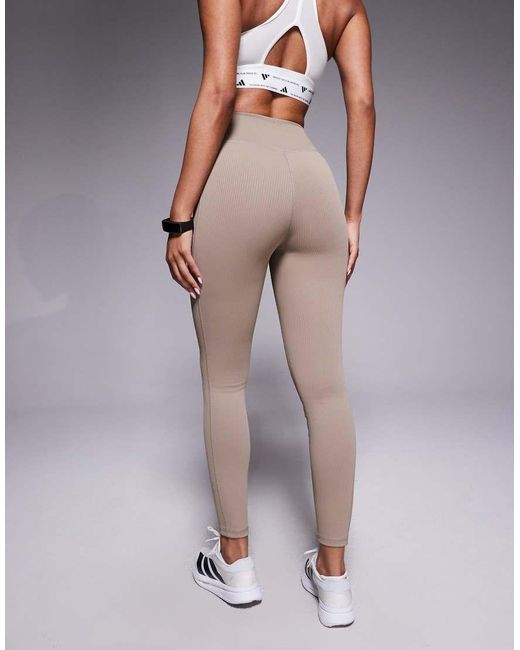 Adidas Originals Gray Adidas Training Optime 7/8 Rib Leggings