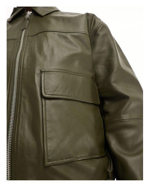 ASOS Gray Oversized Real Leather Bomber Jacket for men